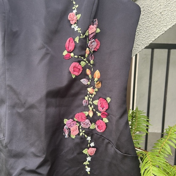 Cache Vintage Formal Gown Maxi Floral Aplique 90's Prom Wedding Guest Black Tie - Picture 3 of 10